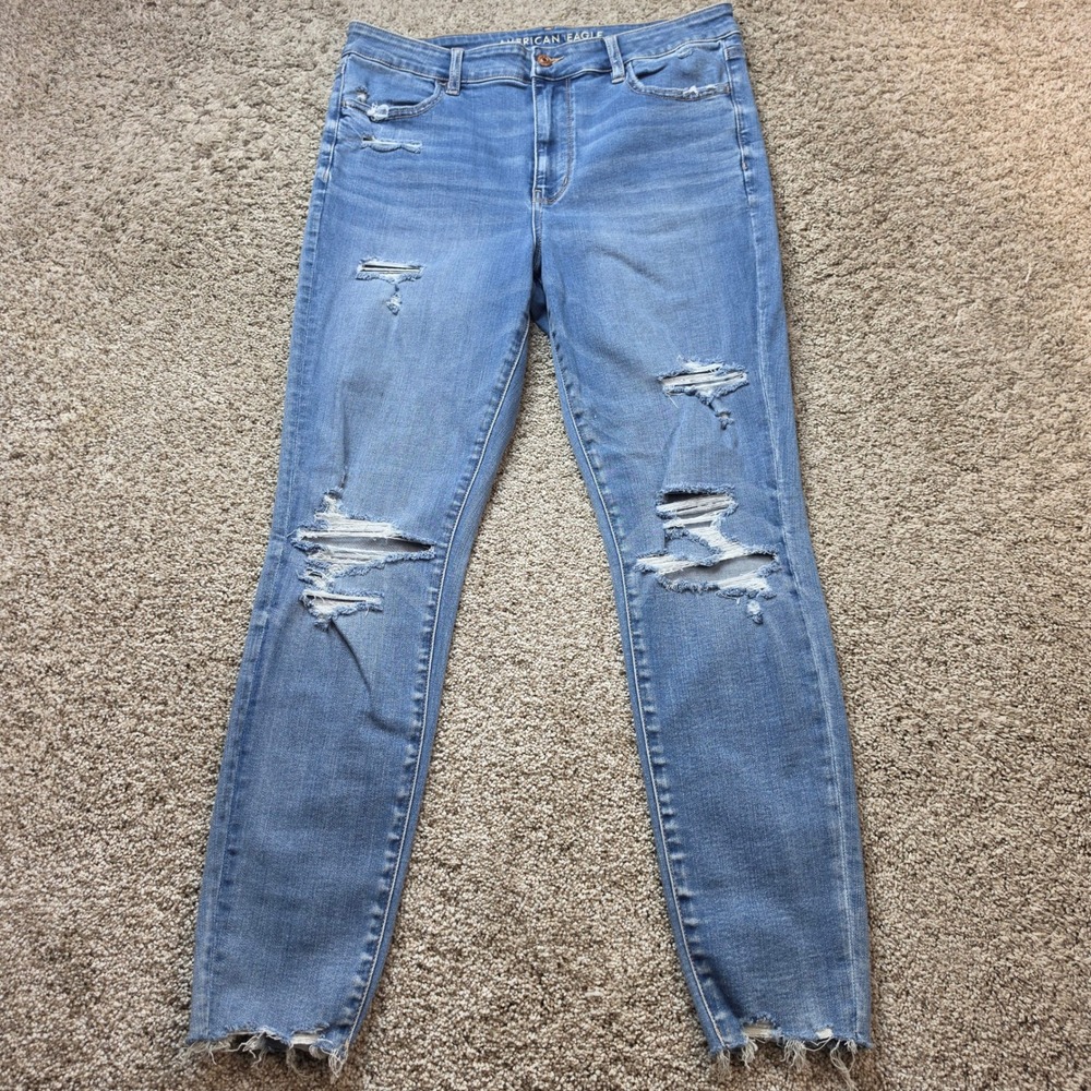 American Eagle High Rise Jegging Womens 14 Blue Distressed Stretch Denim Jeans